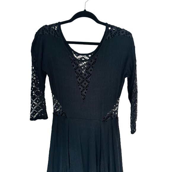 2/$30 Free People Medium Black Lace Knit Dress 3/4 Sleeve Attractive Details - Picture 14 of 15